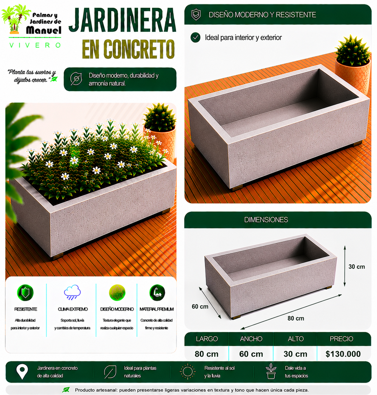 Jardinera en Concreto 80x60x30 cm