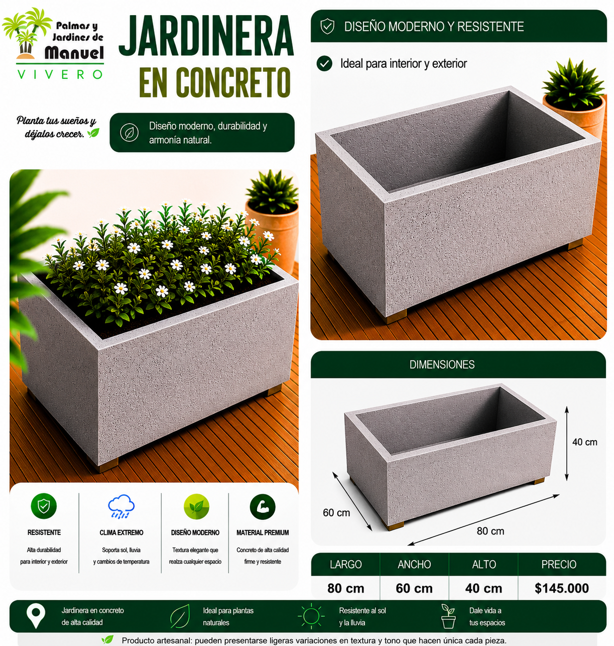 Jardinera en Concreto 80x60x50 cm