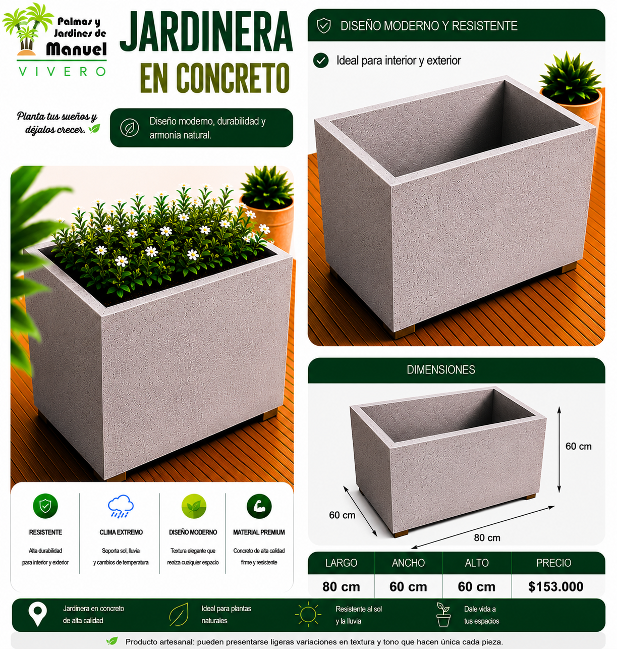 Jardinera en Concreto 80x60x60 cm
