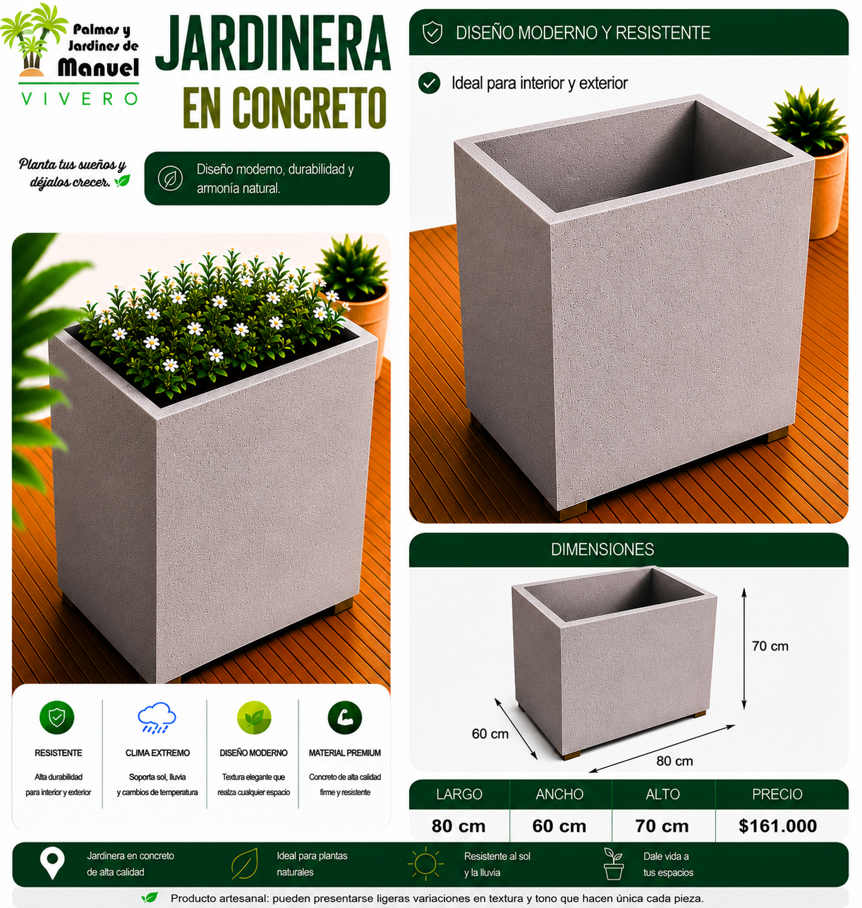 Jardinera en Concreto 80x60x70 cm
