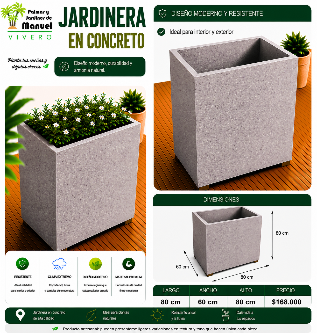 Jardinera en Concreto 80x60x80 cm