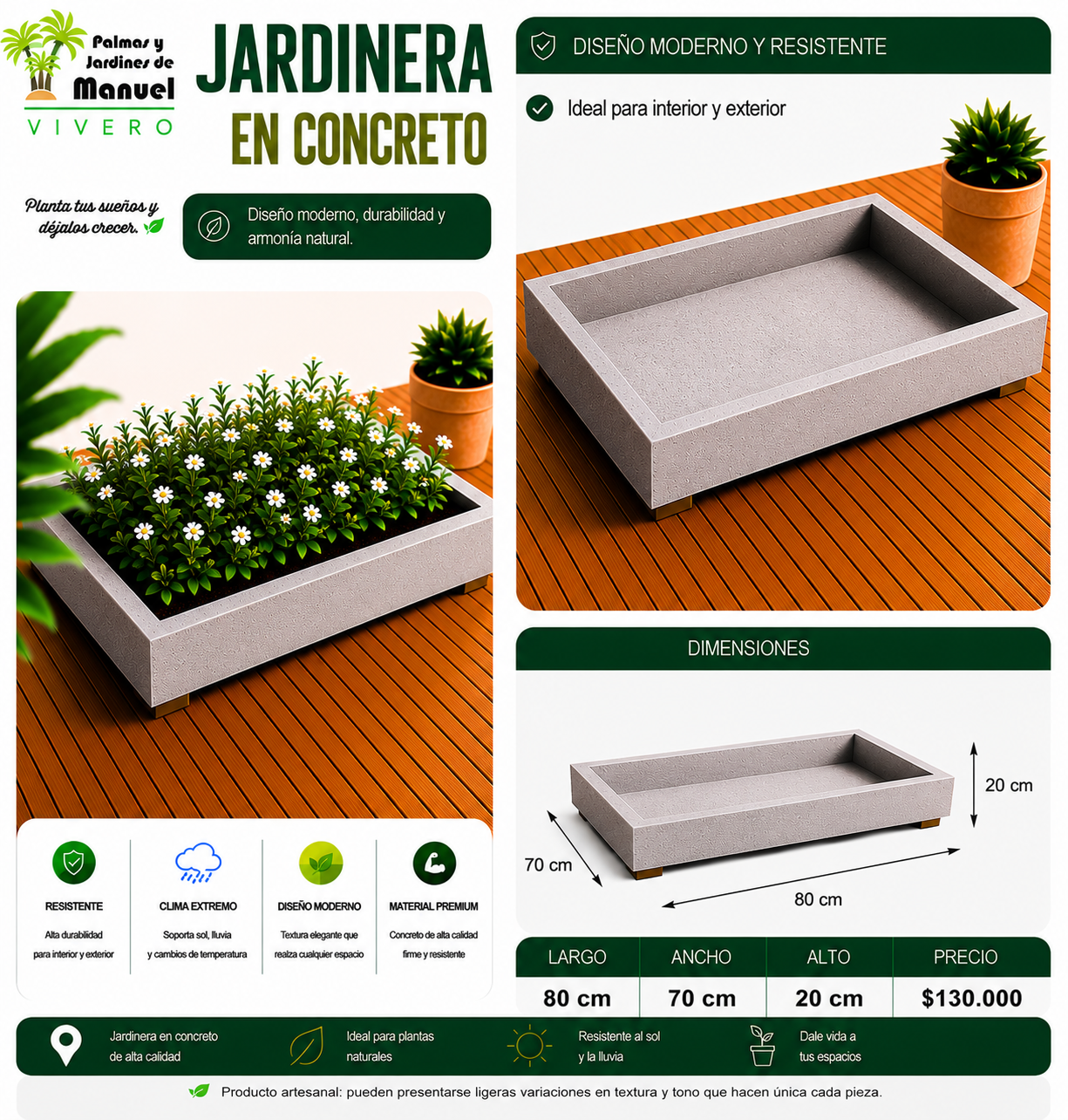 Jardinera en Concreto 80x70x20 cm