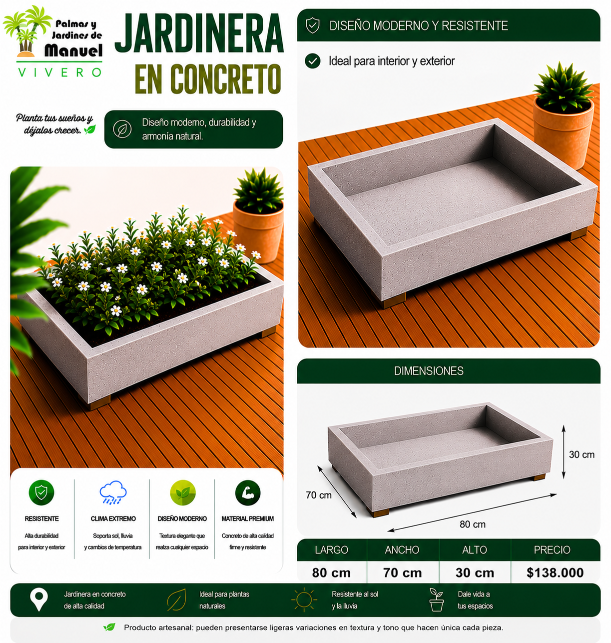 Jardinera en Concreto 80x70x30 cm