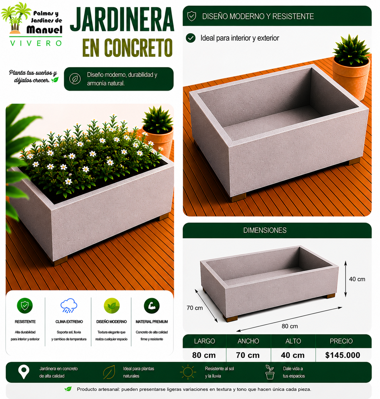 Jardinera en Concreto 80x70x40 cm