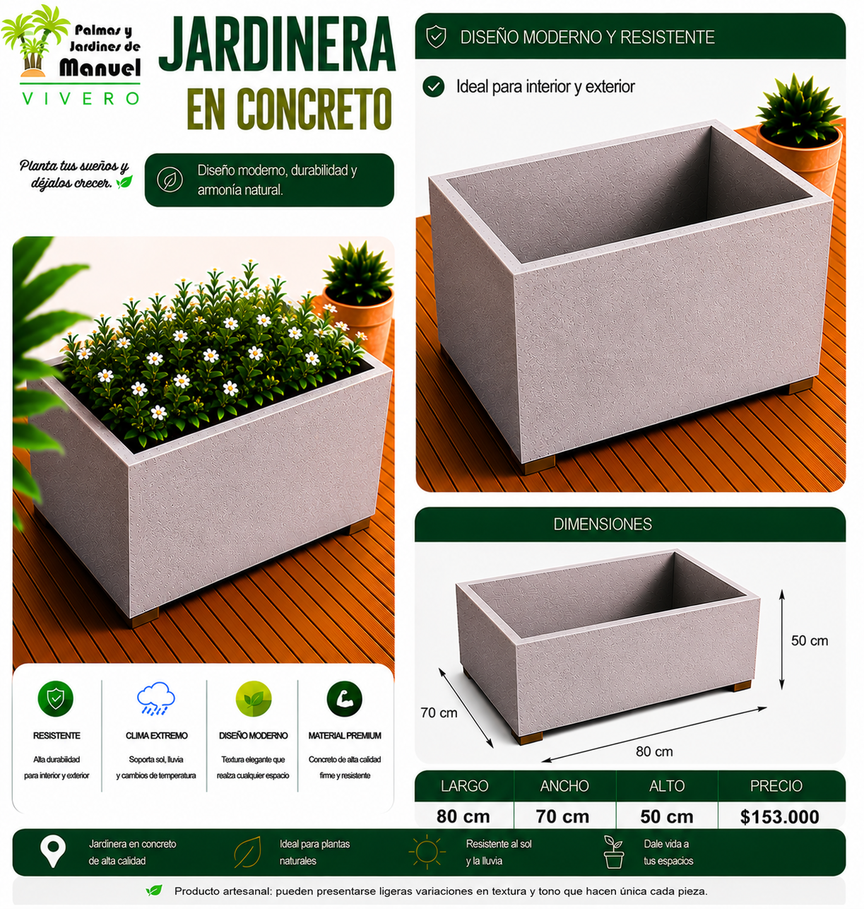 Jardinera en Concreto 80x70x50 cm