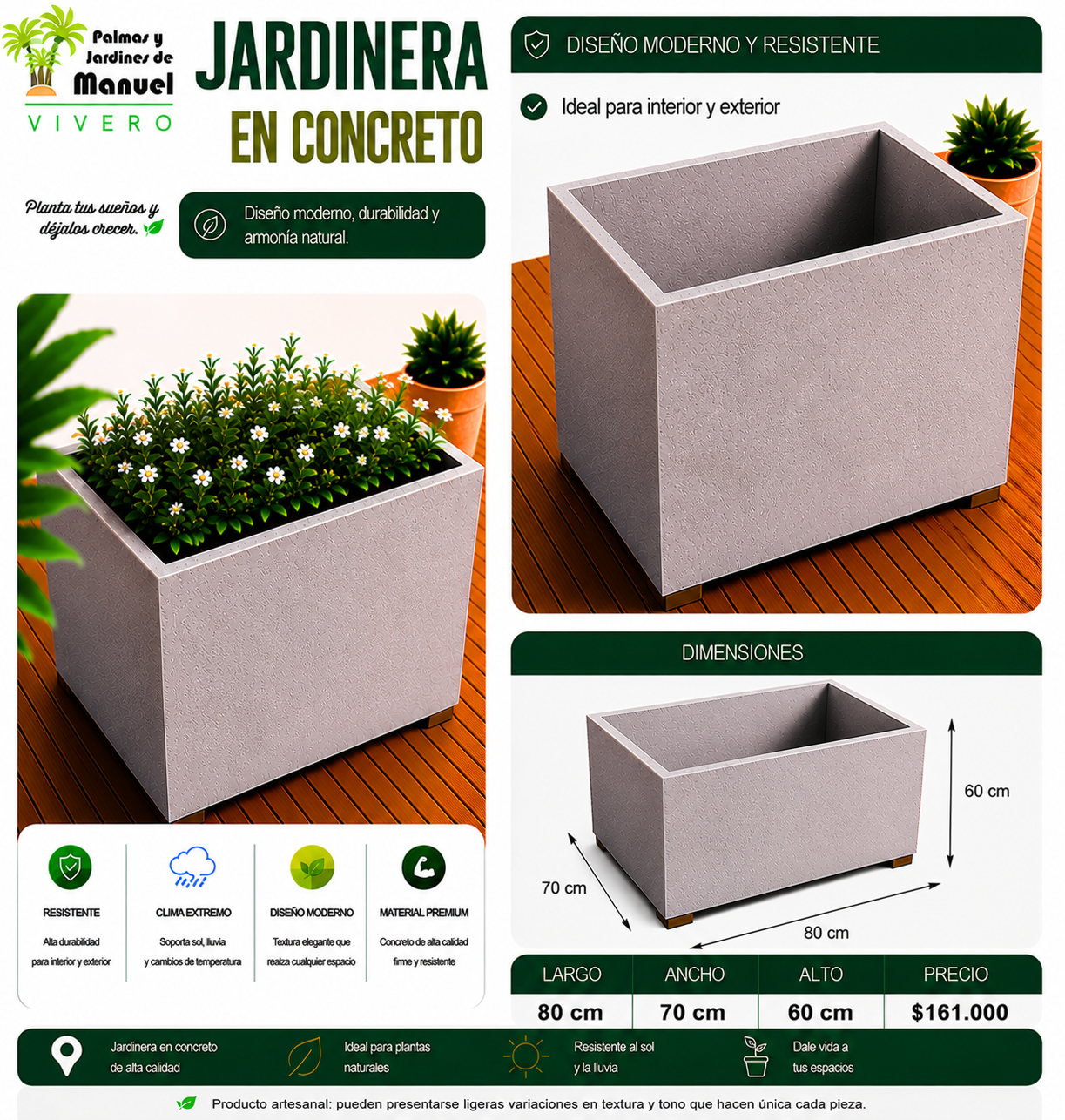 Jardinera en Concreto 80x70x60 cm