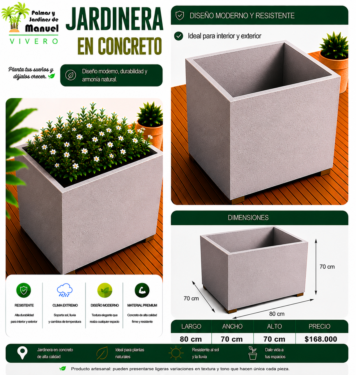 Jardinera en Concreto 80x70x70 cm