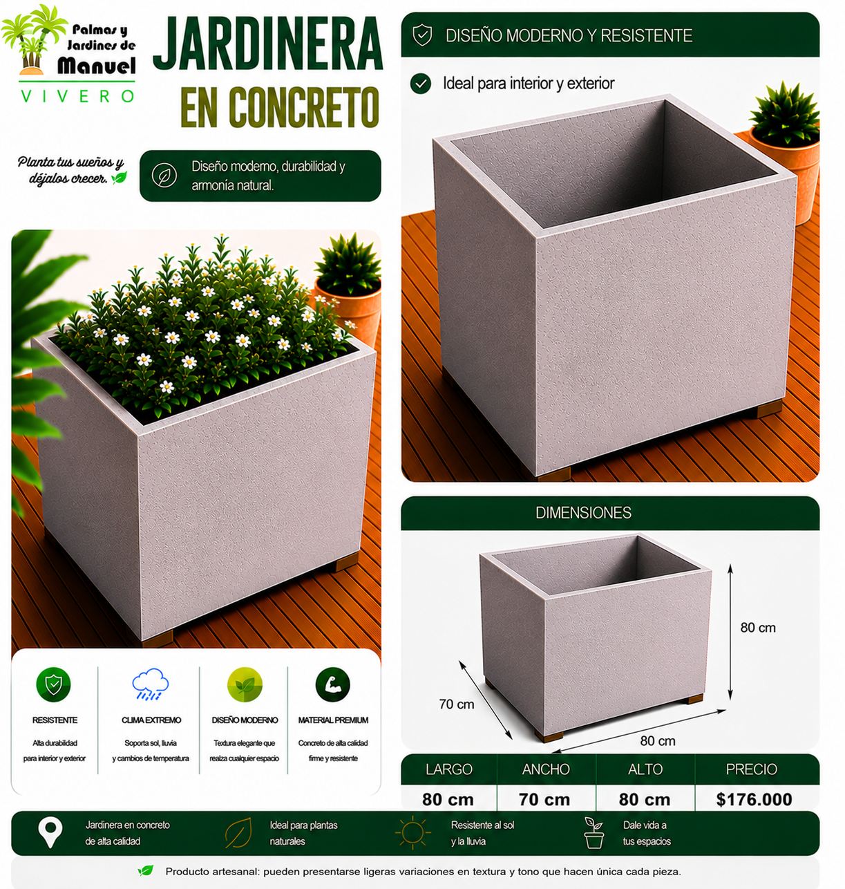 Jardinera en Concreto 80x70x80 cm