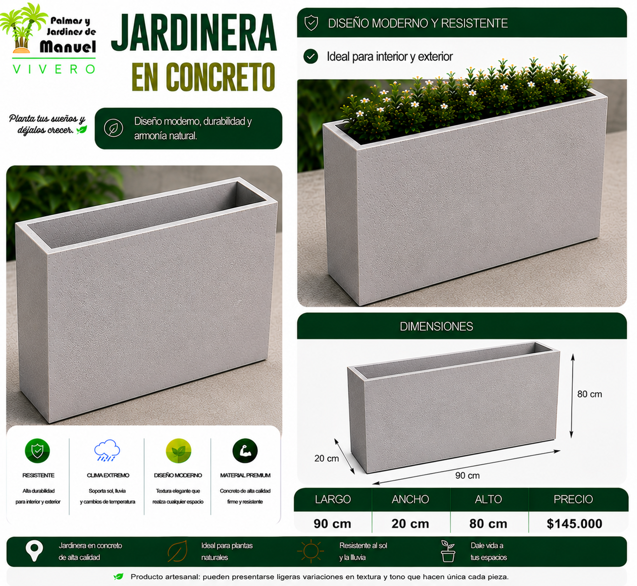 Jardinera en Concreto 90x20x80 cm