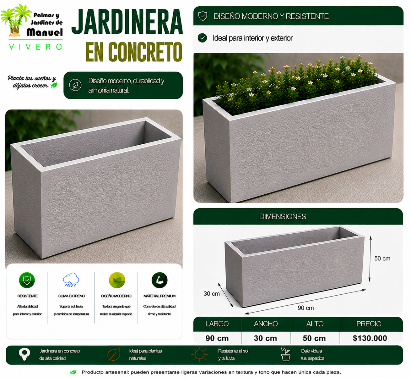 Jardinera en Concreto 90x30x50 cm