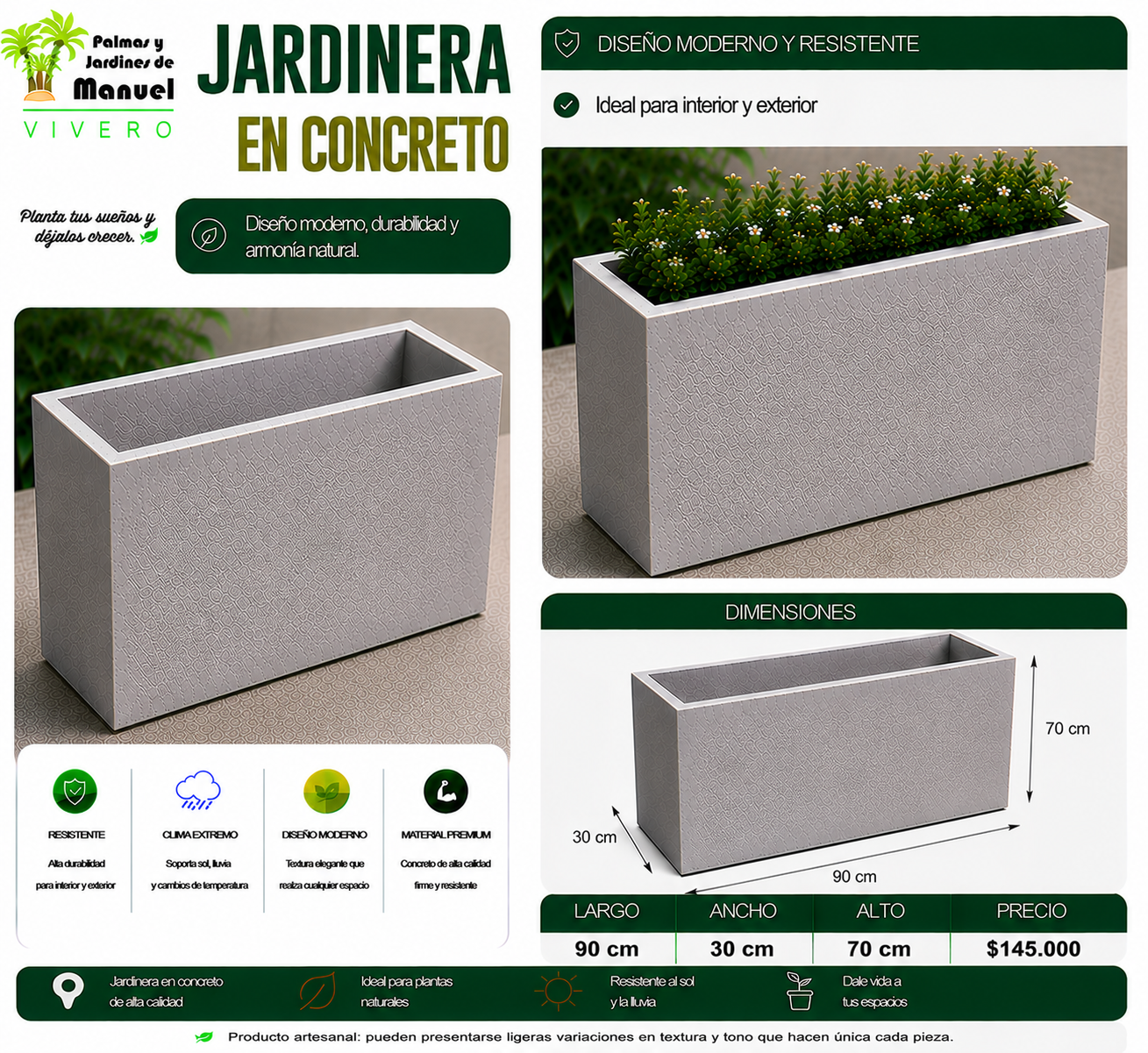 Jardinera en Concreto 90x30x70 cm