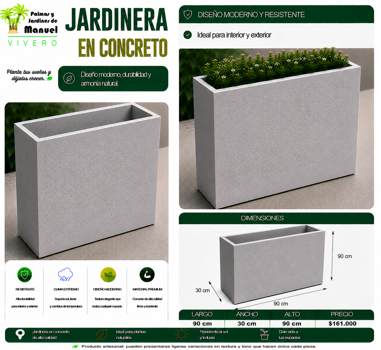 Jardinera en Concreto 90x30x90 cm