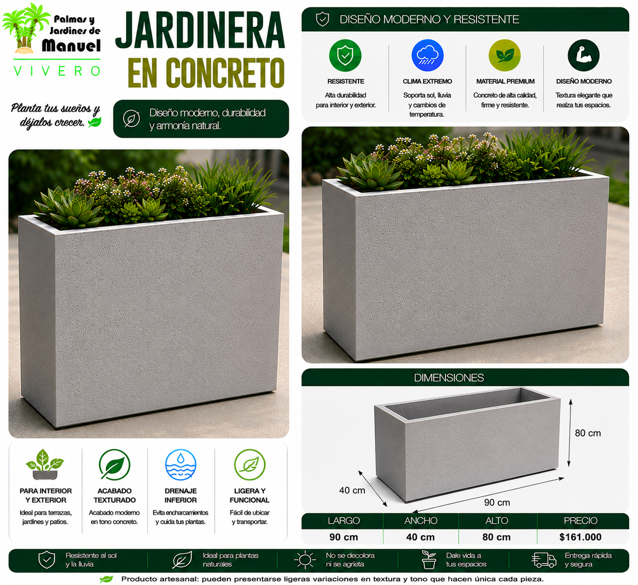 Jardinera en Concreto 90x40x80 cm