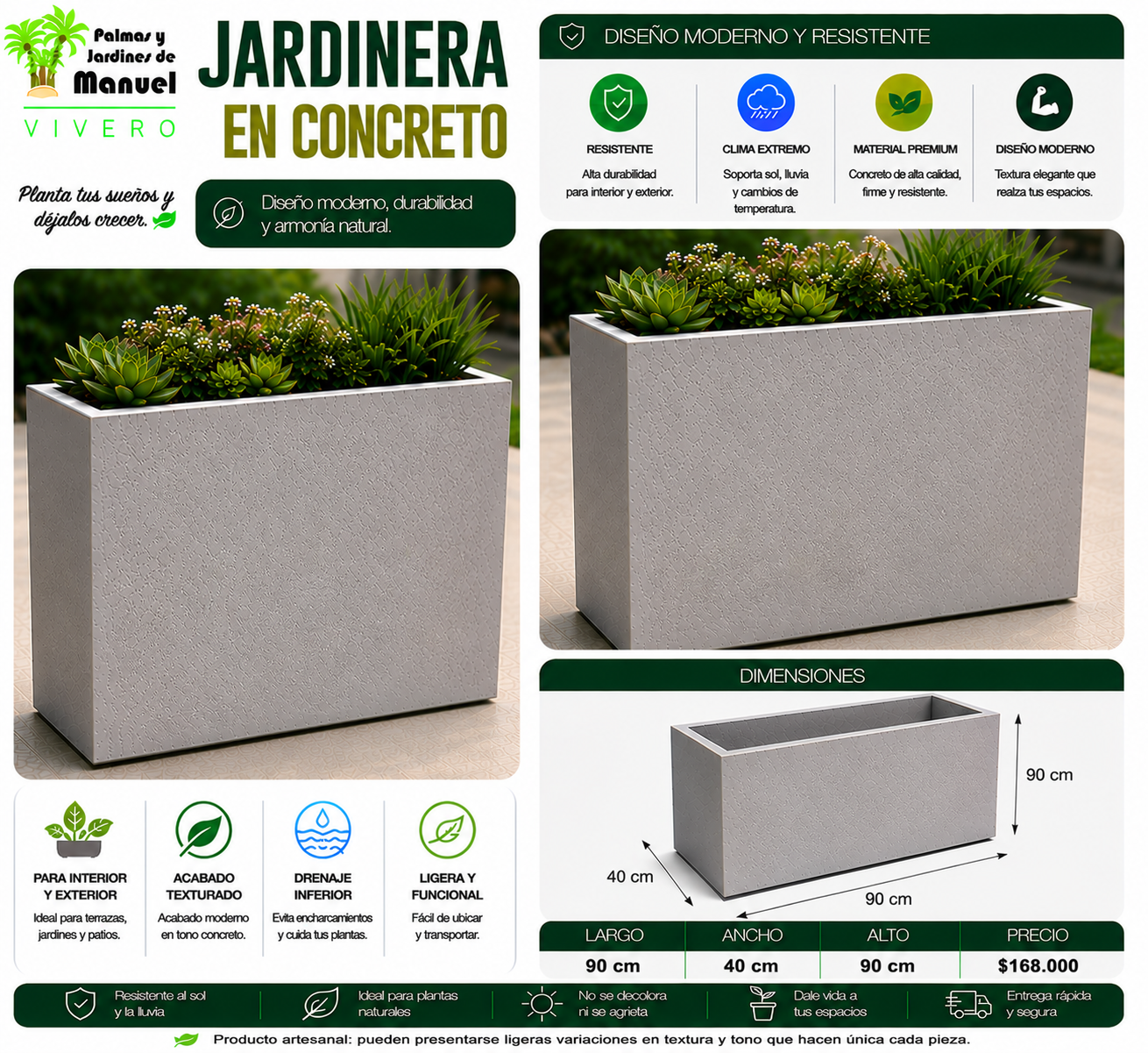 Jardinera en Concreto 90x40x90 cm
