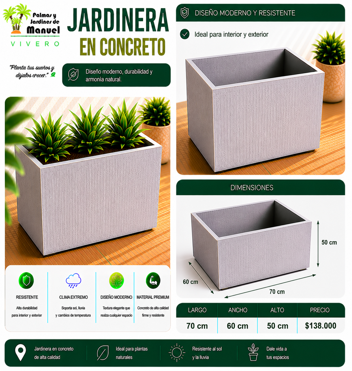 Jardinera en Concreto 70x60x50 cm