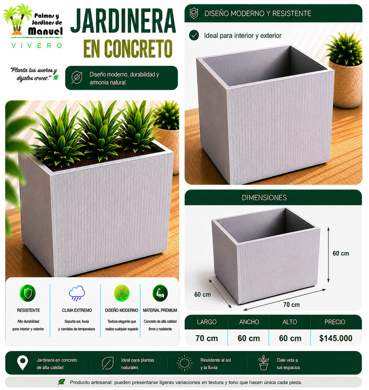 Jardinera en Concreto 70x60x60 cm