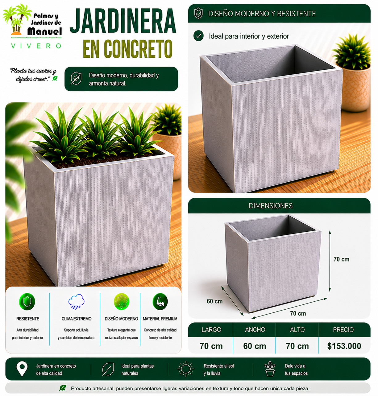 Jardinera en Concreto 70x60x70 cm