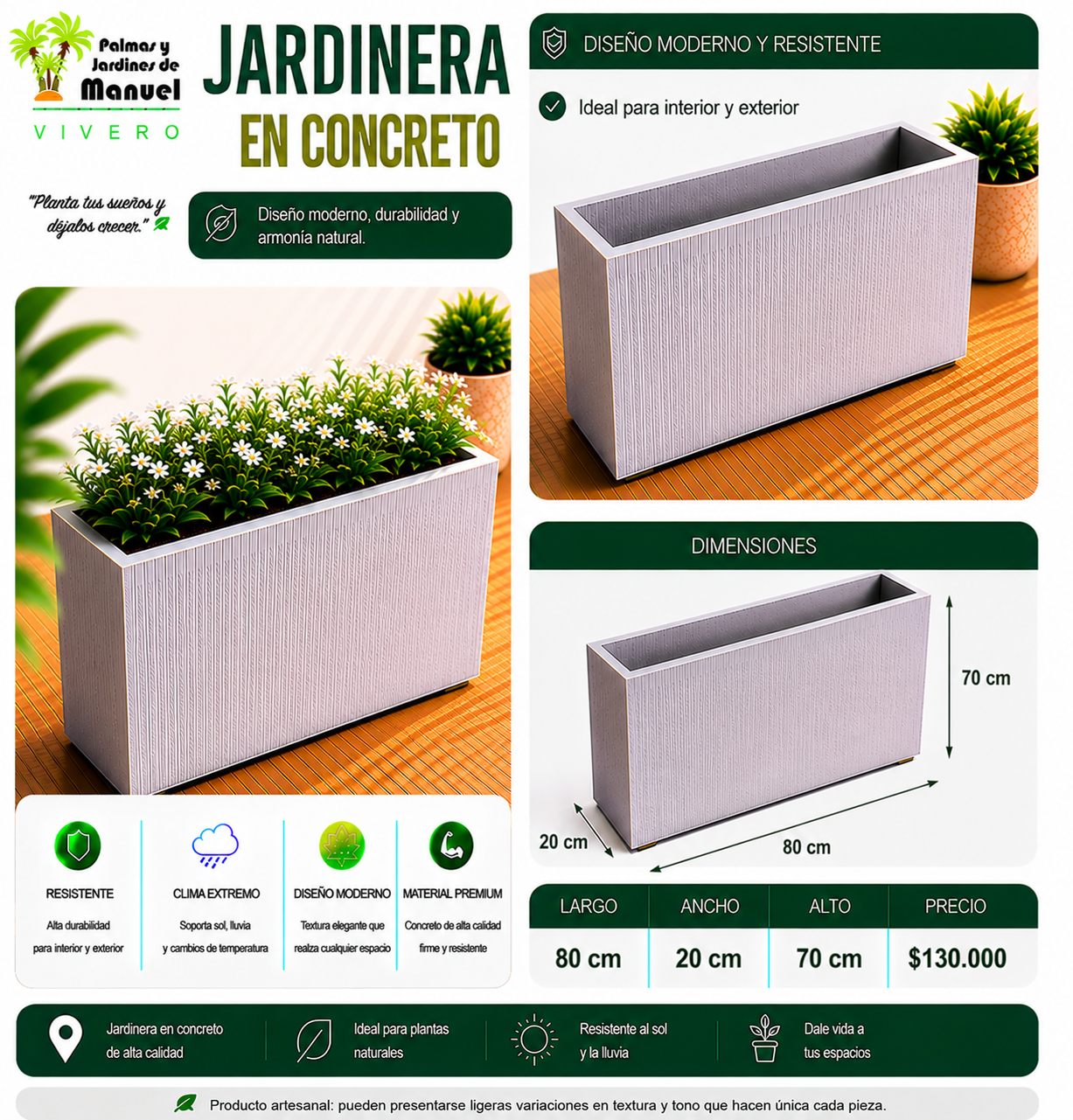 Jardinera en Concreto 80x20x70 cm