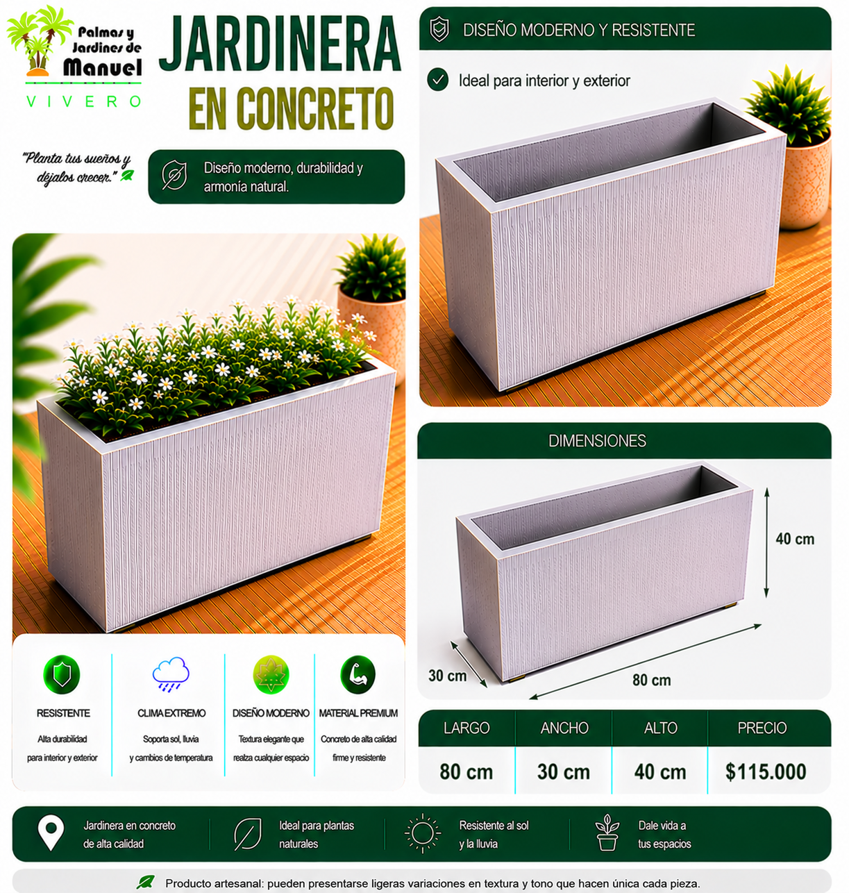 Jardinera en Concreto 80x30x40 cm
