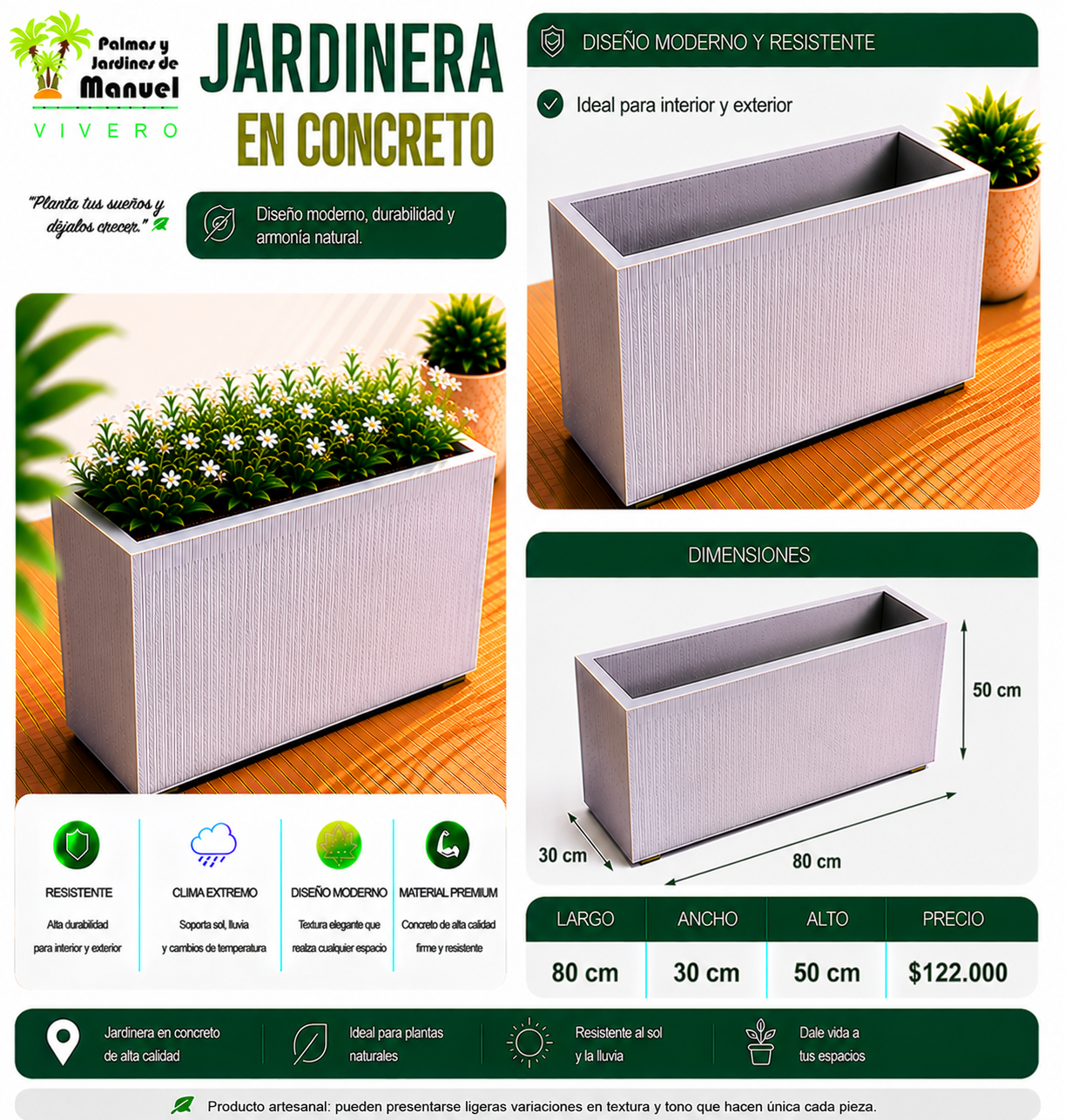 Jardinera en Concreto 80x30x50 cm