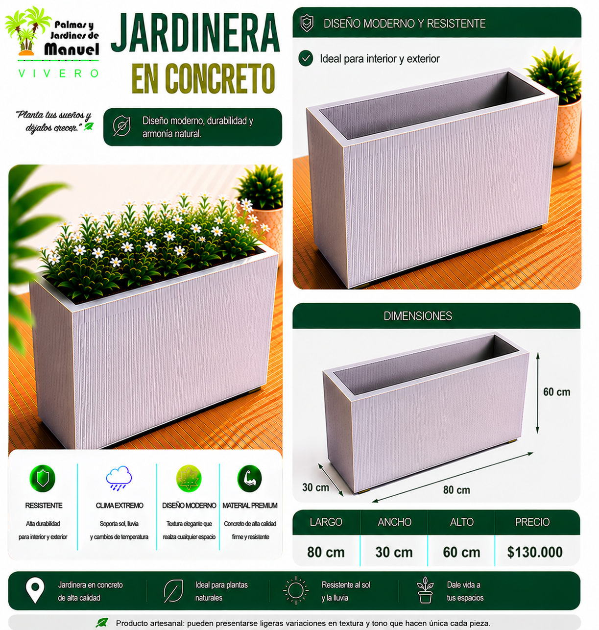 Jardinera en Concreto 80x30x60 cm