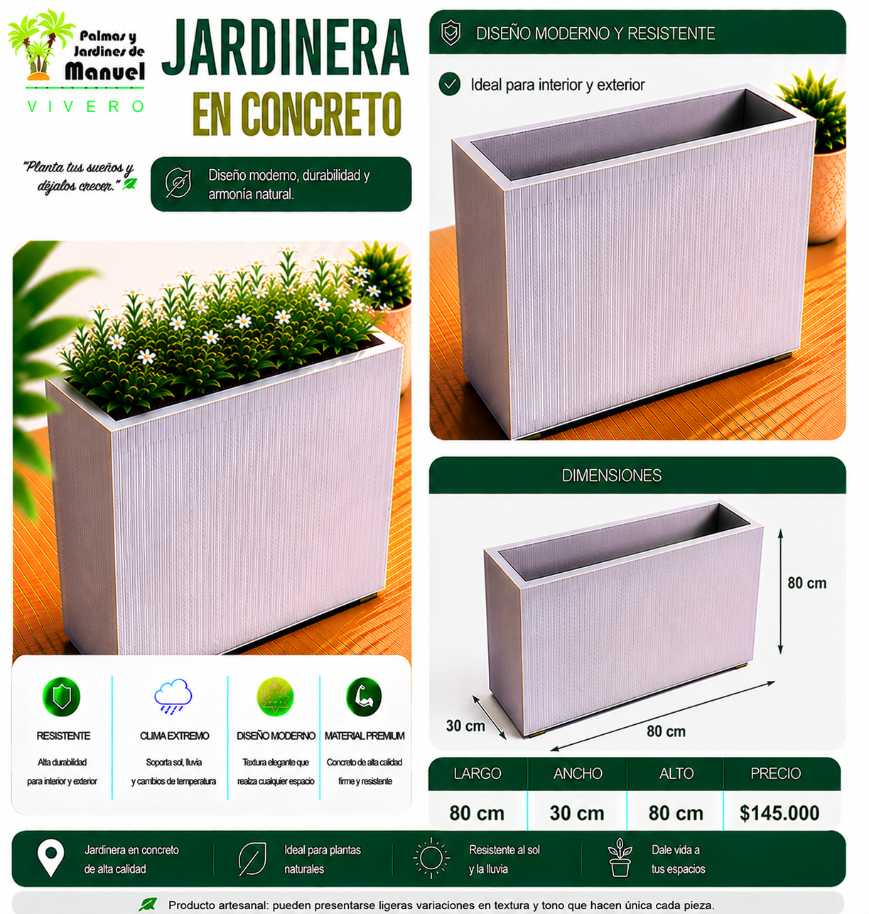 Jardinera en Concreto 80x30x80 cm