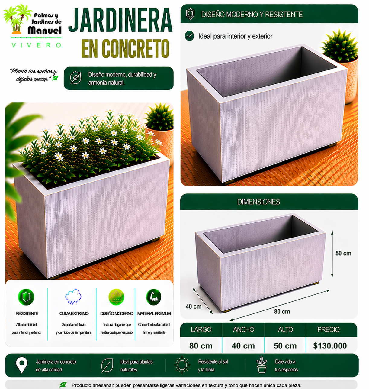 Jardinera en Concreto 80x40x50 cm