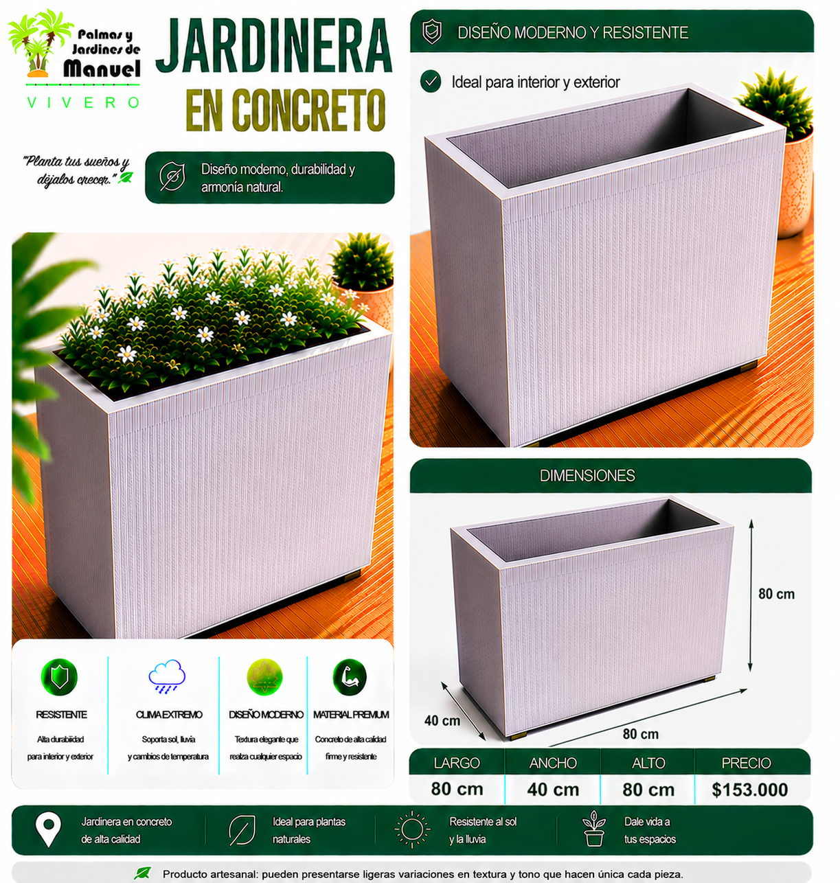 Jardinera en Concreto 80x40x80 cm