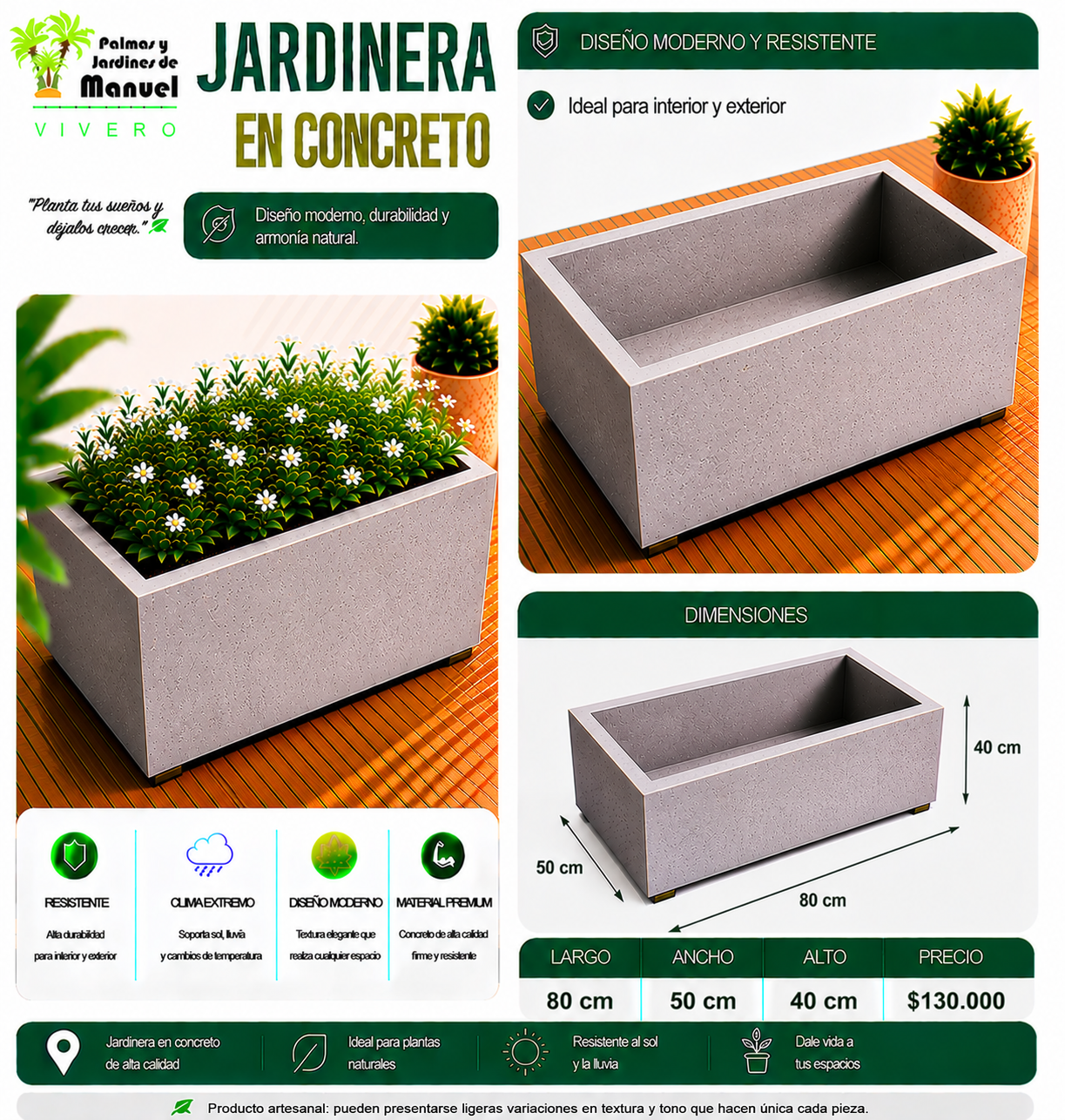 Jardinera en Concreto 80x50x40 cm