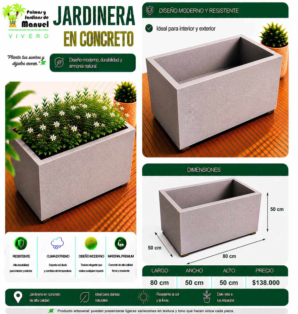 Jardinera en Concreto 80x50x50 cm