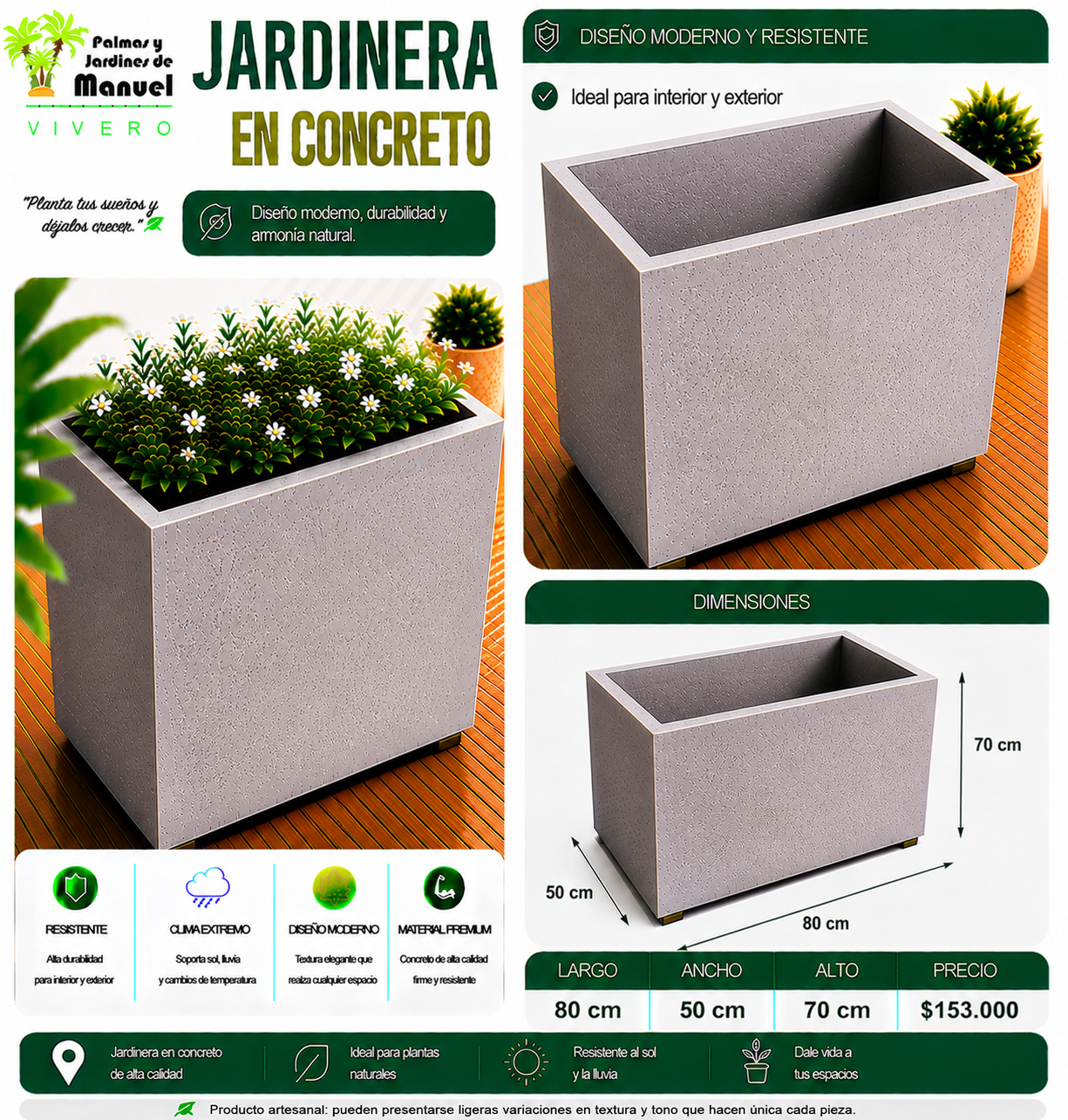 Jardinera en Concreto 80x50x70 cm