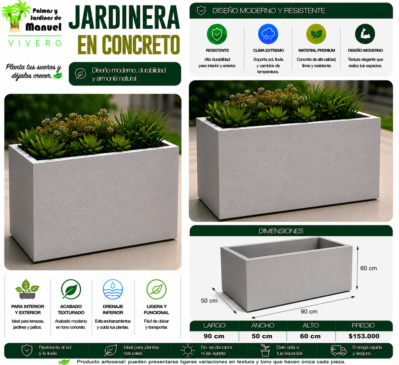 Jardinera en Concreto 90x50x60 cm