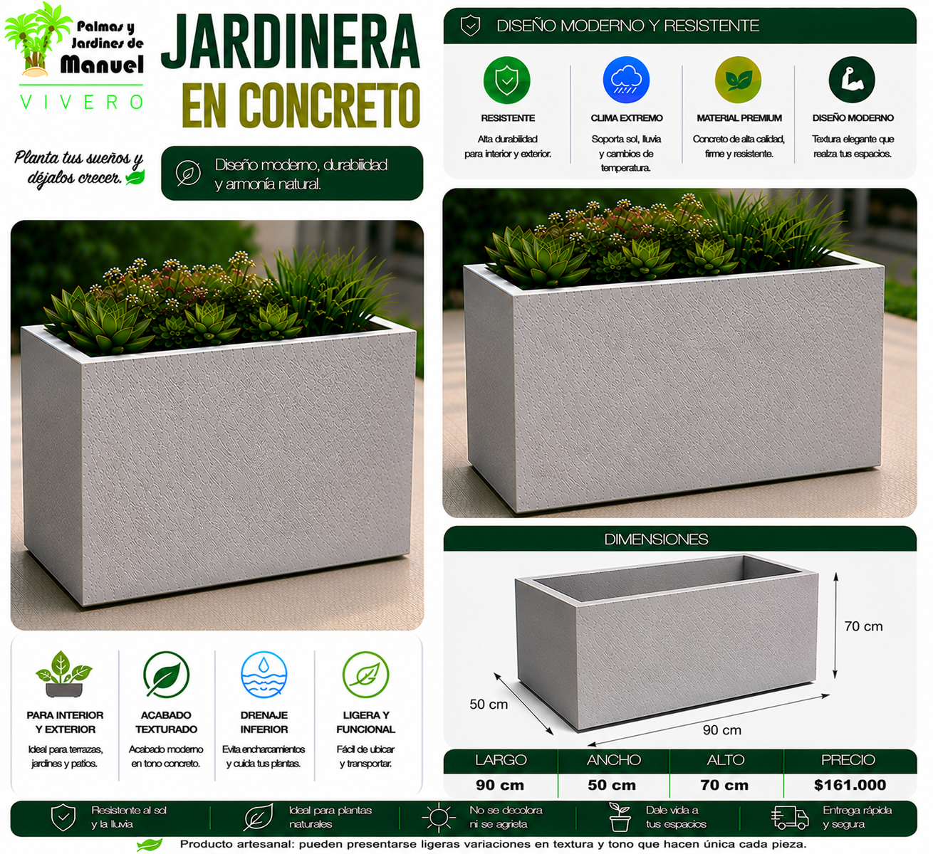 Jardinera en Concreto 90x50x70 cm