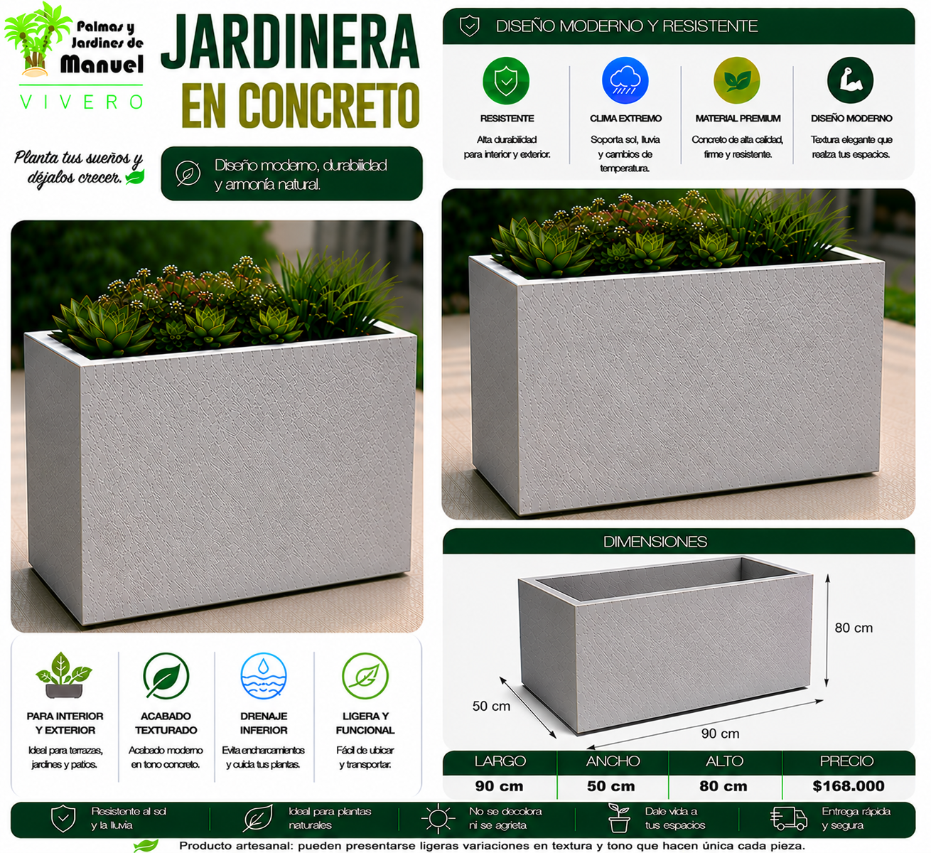 Jardinera en Concreto 90x50x80 cm