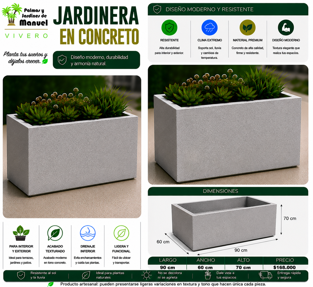 Jardinera en Concreto 90x60x70 cm