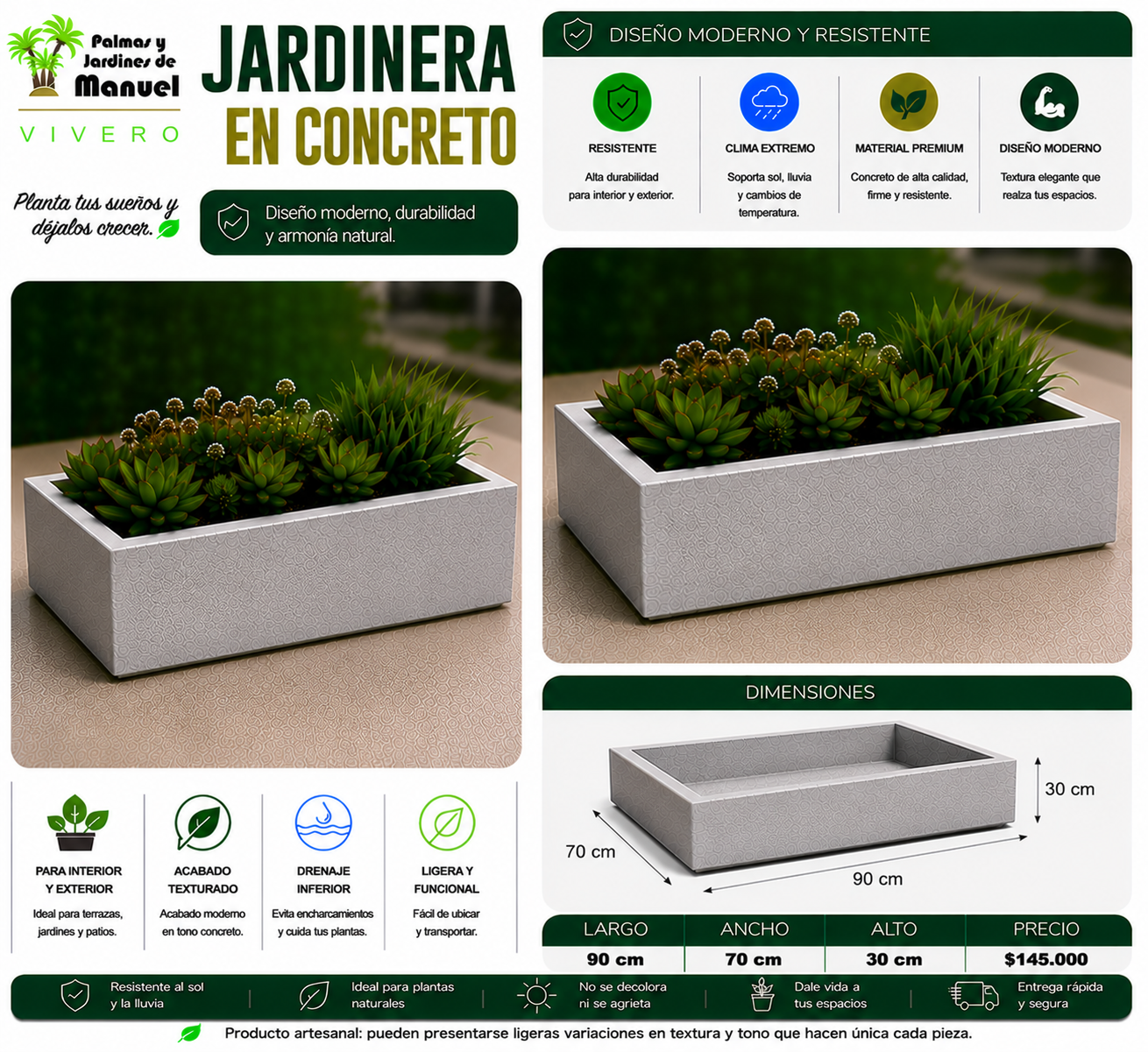 Jardinera en Concreto 90x70x30 cm