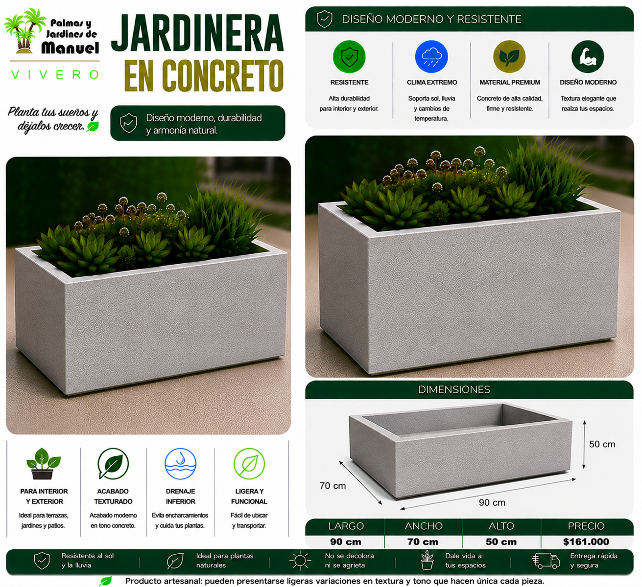 Jardinera en Concreto 90x70x50 cm
