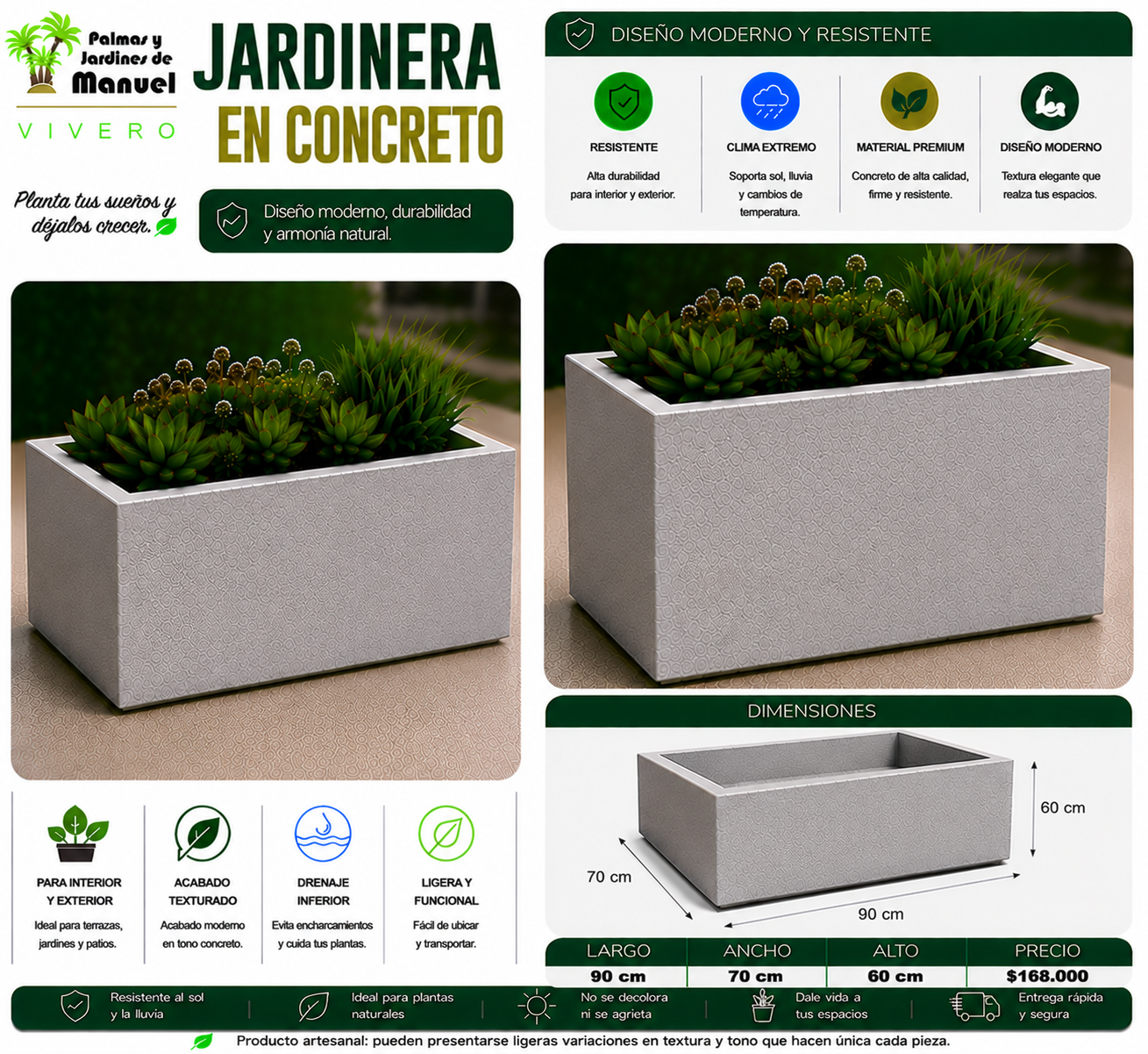 Jardinera en Concreto 90x70x60 cm