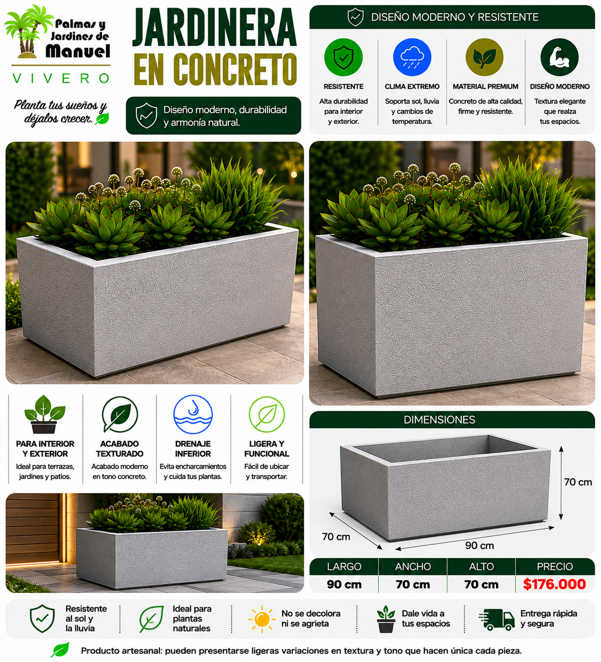 Jardinera en Concreto 90x70x70 cm