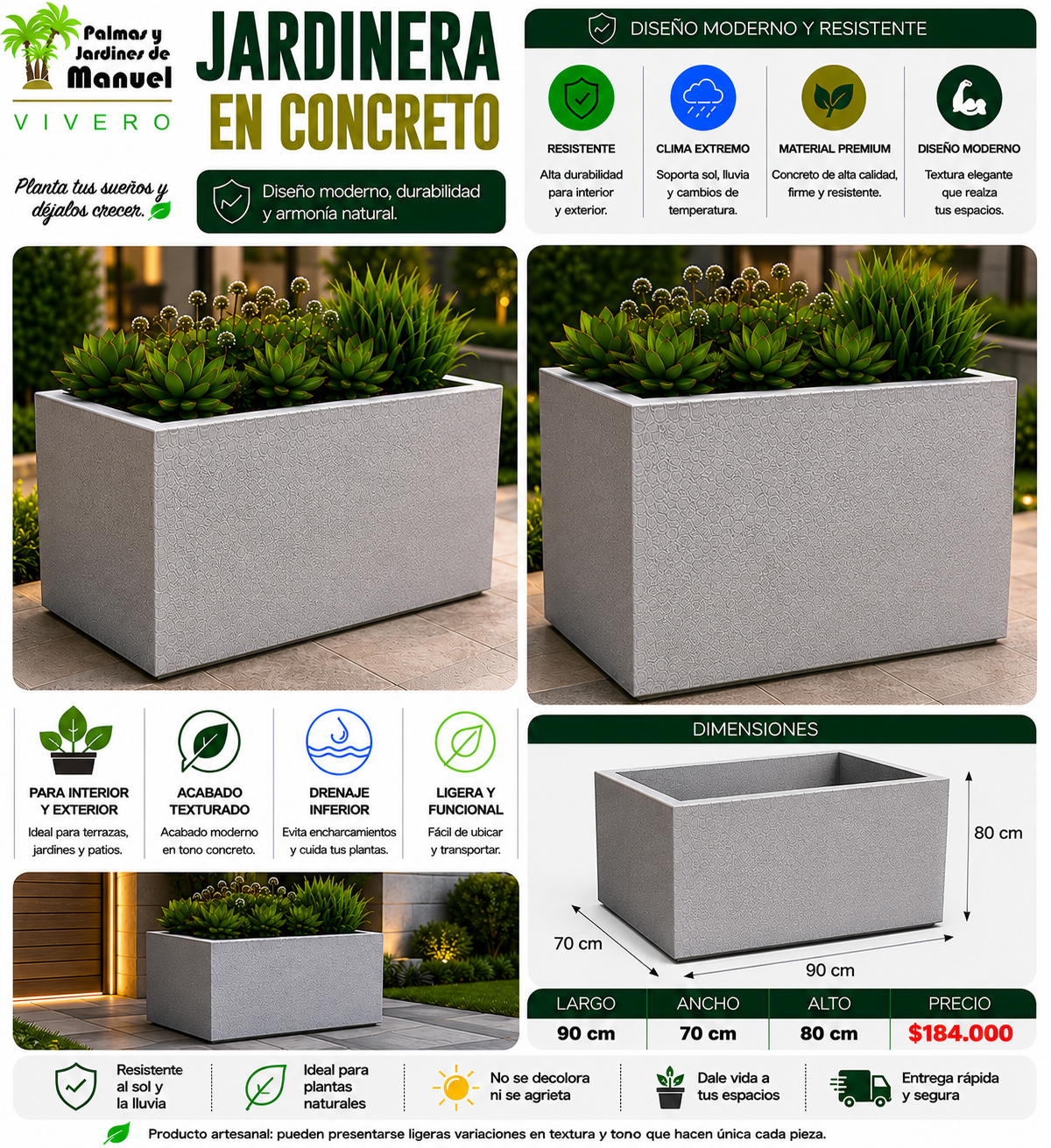 Jardinera en Concreto 90x70x80 cm