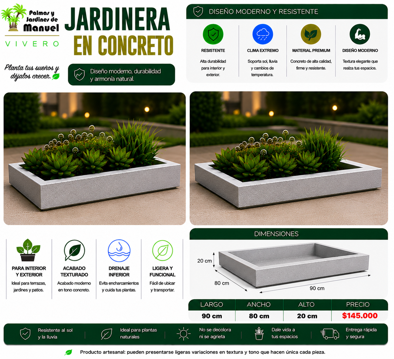 Jardinera en Concreto 90x80x20 cm
