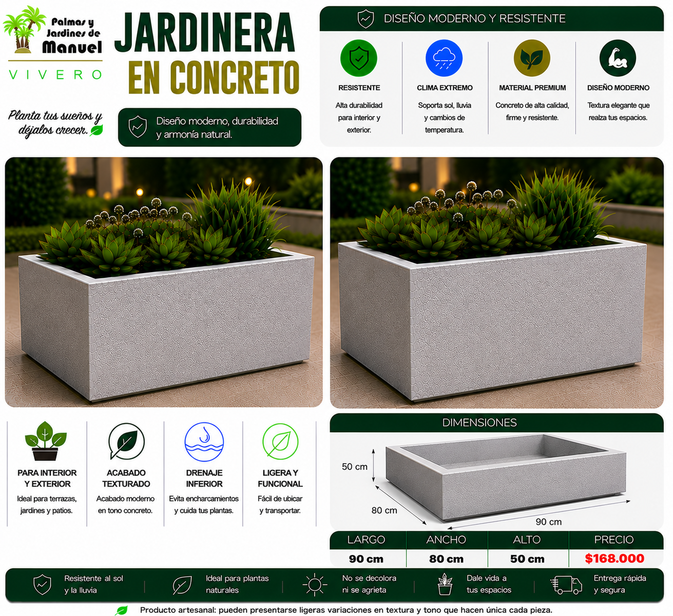 Jardinera en Concreto 90x80x50 cm