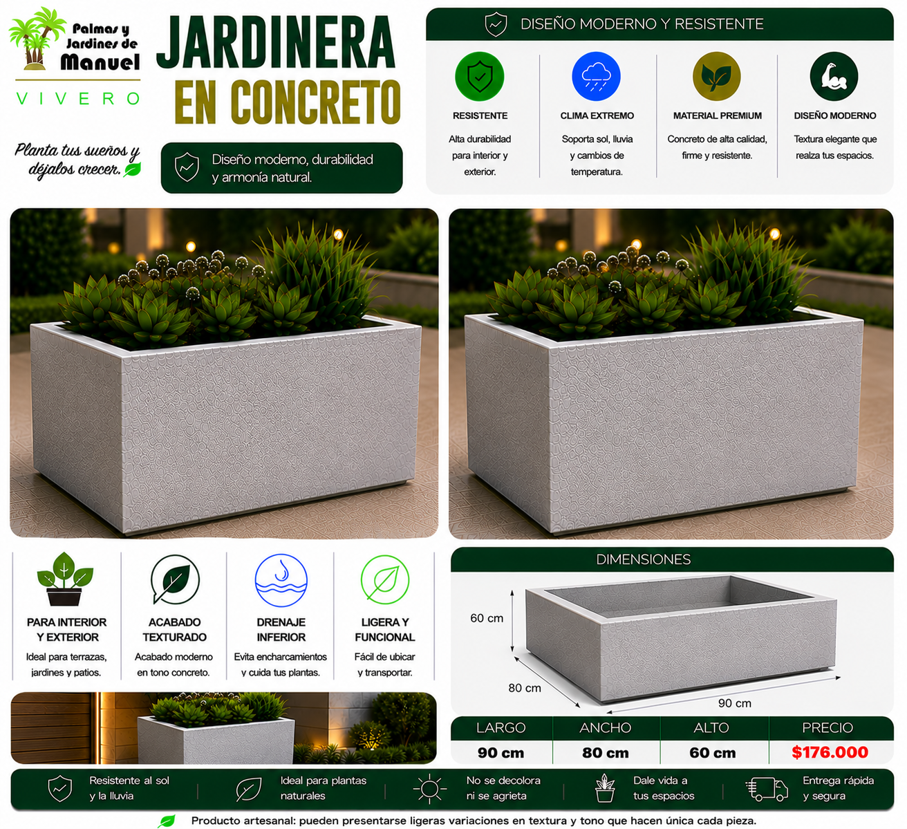 Jardinera en Concreto 90x80x60 cm