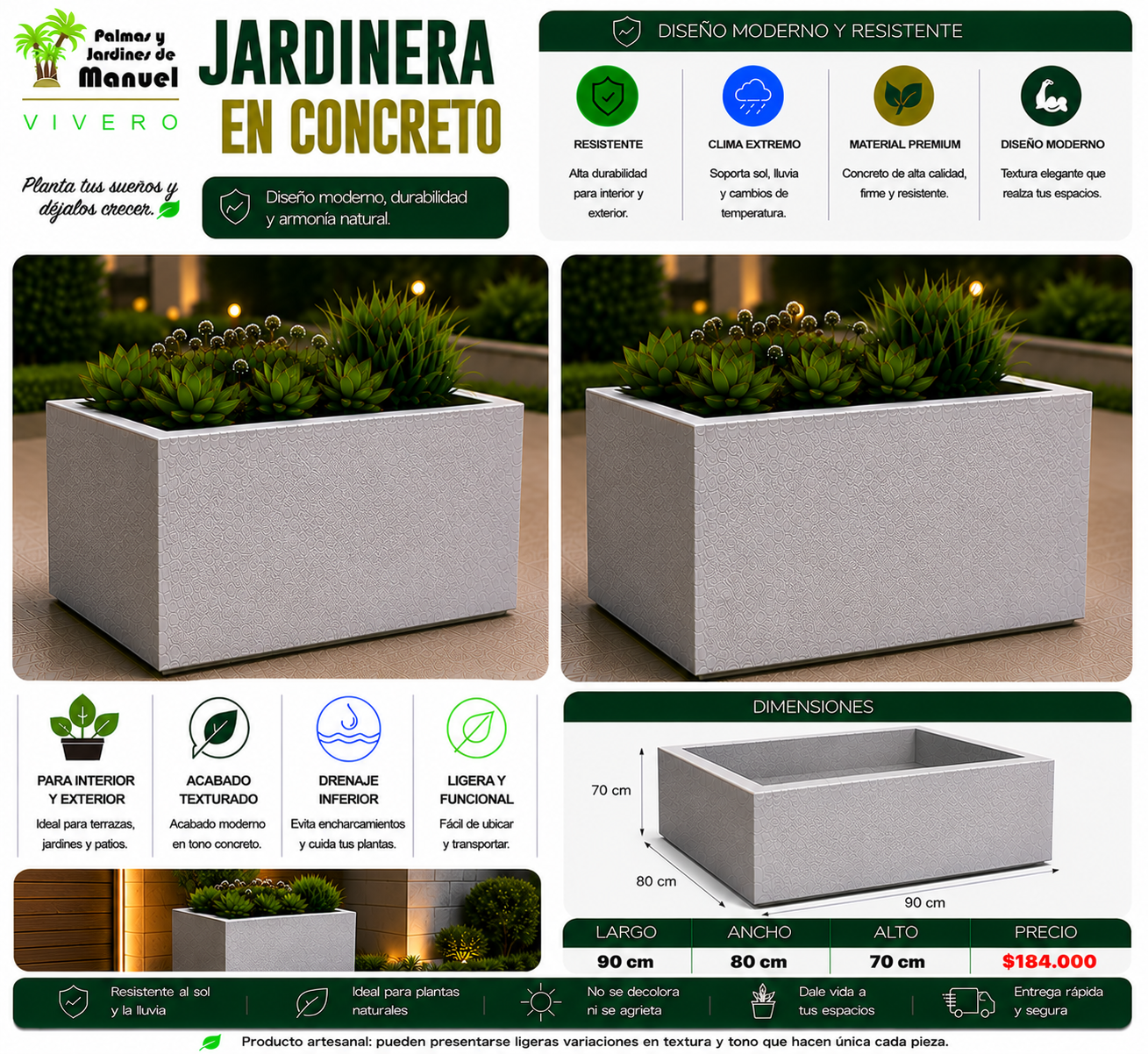 Jardinera en Concreto 90x80x70 cm