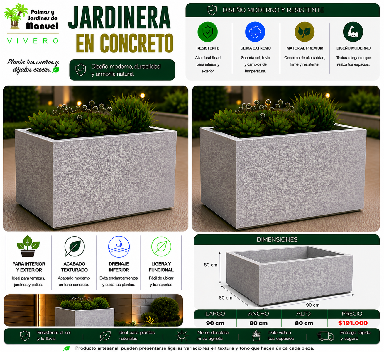 Jardinera en Concreto 90x80x80 cm