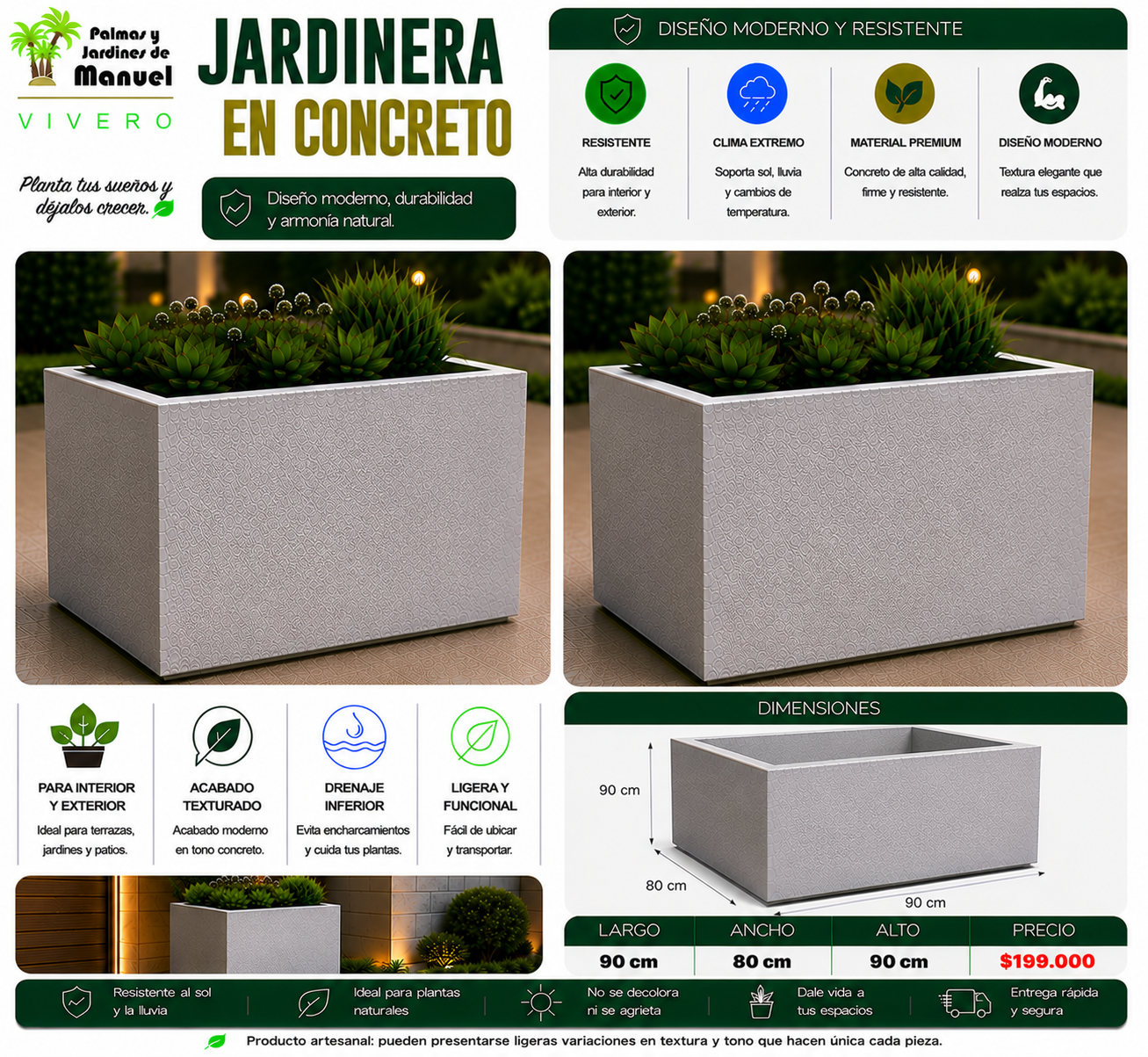 Jardinera en Concreto 90x80x90 cm