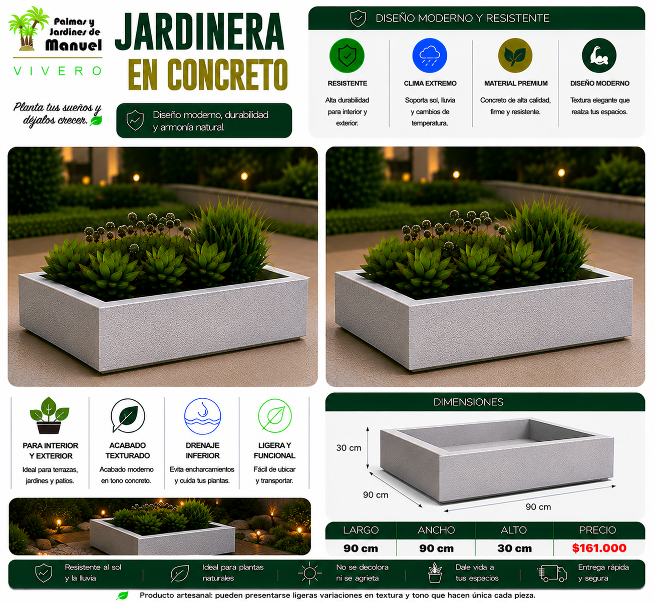 Jardinera en Concreto 90x90x30 cm