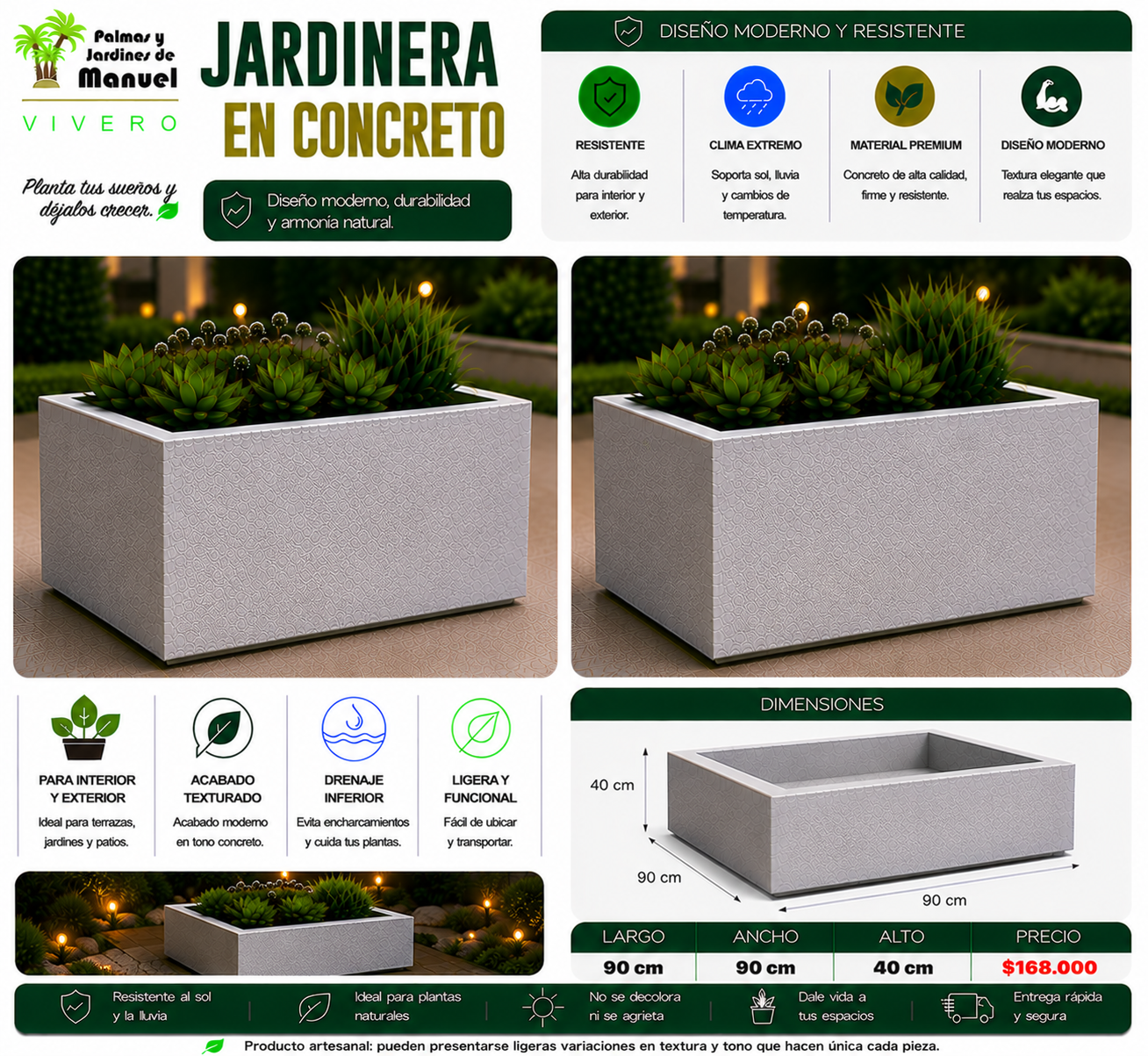 Jardinera en Concreto 90x90x40 cm