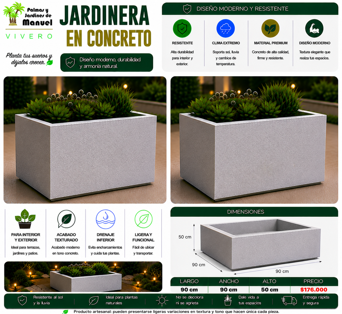 Jardinera en Concreto 90x90x50 cm