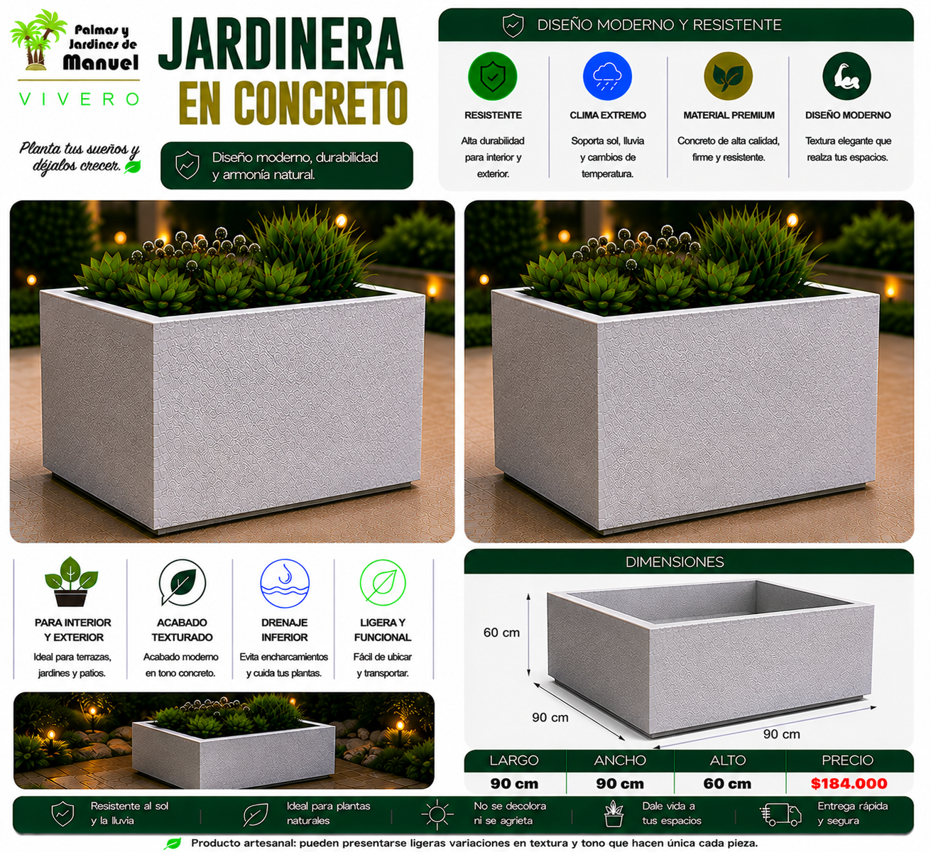 Jardinera en Concreto 90x90x60 cm